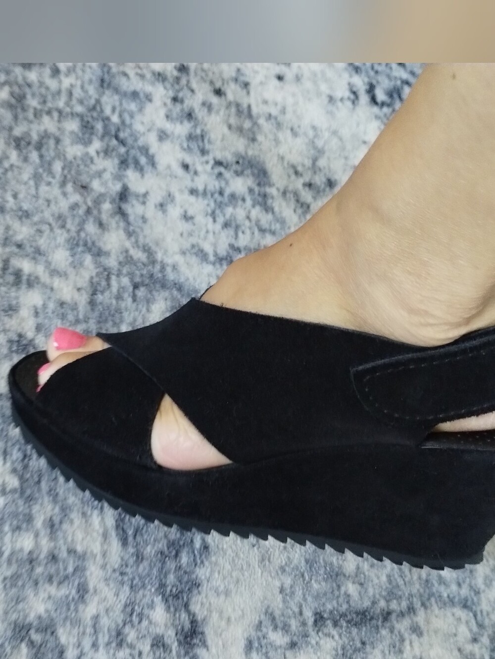 Pedro Garcia Federica Suede Wedge Black Sandals - Picture 8 of 8